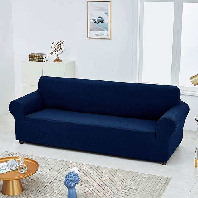 Joccun Stretch Loveseat Couch Cover Slipcover, 1-Piece Sofa Cover for 2 Cushion Couch Spandex Jacquard Washable Furniture Protector Cover for Living Room,Kids,Pets（Loveseat,Navy）
