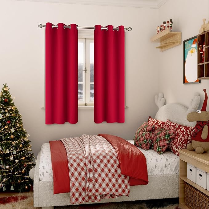 BGment Christmas Room Darkening Curtains 63 Inches Long - Grommet Thermal Insulated Drapes Window Treatment Curtains for Bedroom, 2 Panels, 42 x 63 Inch, Red