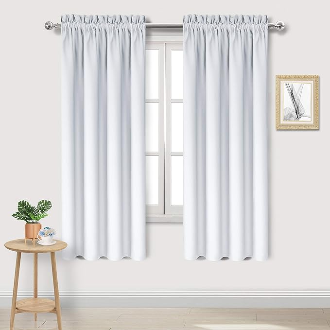 DWCN Blackout Curtains – Thermal Insulated, Energy Saving & Noise Reducing Bedroom and Living Room Curtains, Greyish White, W 42x L 63 Inch, Set of 2 Rod Pocket Curtain Panels