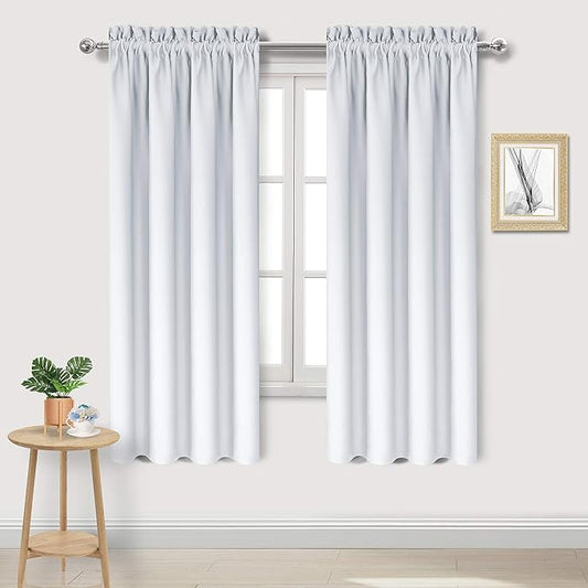 DWCN Blackout Curtains – Thermal Insulated, Energy Saving & Noise Reducing Bedroom and Living Room Curtains, Greyish White, W 42x L 63 Inch, Set of 2 Rod Pocket Curtain Panels