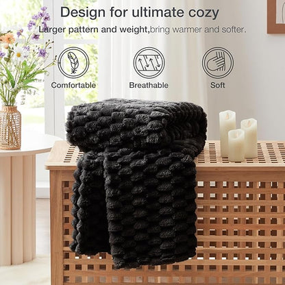 EXQ Home Fleece Throw Blanket for Couch and Bed, 3D Imitation Large Turtle Shell Jacquard Decorative Blankets, Plush Lightweight Fuzzy Flannel Blanket Suitable for All Seasons (50"×60",Black)