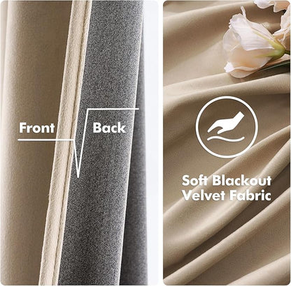 MIULEE 2 Panels Blackout Velvet Curtains Solid Soft Grommet Camel Beige Curtains Thermal Insulated Soundproof Room Darkening Curtains/Drapes/Panels for Living Room Bedroom 52 x 72 Inch