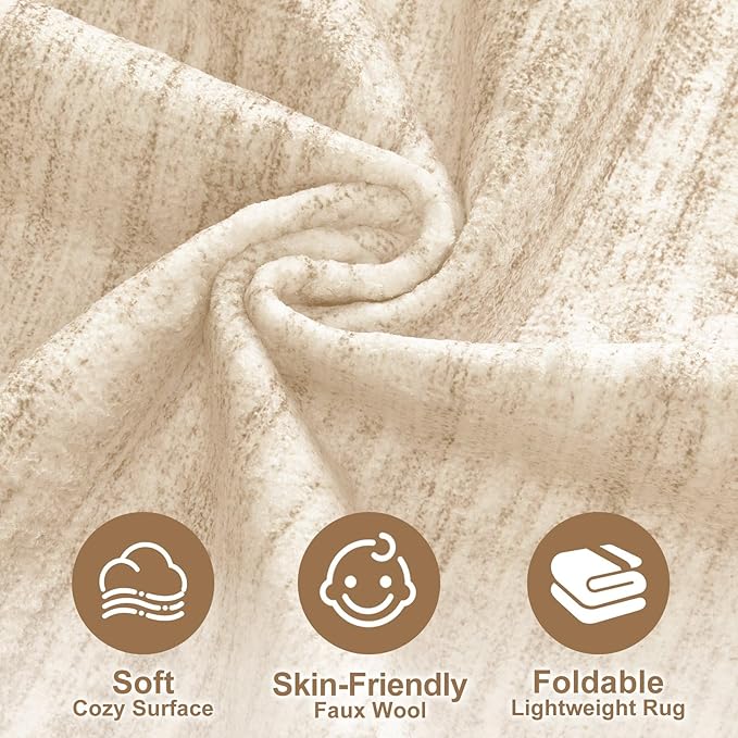 Nakagishi 5X7 Area Rugs Living Room: Washable Large Vintage Rug Neutral Non-Slip Soft Stain Resistant Indoor Carpet for Bedroom Nursery Dining Room Office Playroom - Beige-01