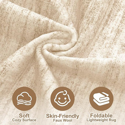 Nakagishi 5X7 Area Rugs Living Room: Washable Large Vintage Rug Neutral Non-Slip Soft Stain Resistant Indoor Carpet for Bedroom Nursery Dining Room Office Playroom - Beige-01