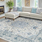 Area Rugs 7'x10' Washable Non-Slip, Floral Vintage Distress Print Pattern Medallion Carpet for Living Room Bedroom Dining Room, Light Blue Navy Beige Gray White