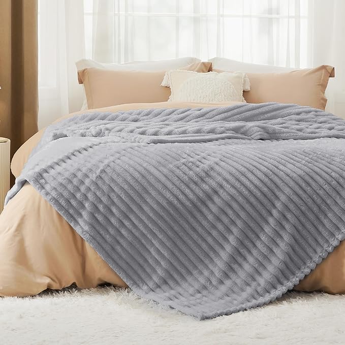 Bedsure GentleSoft King Size Blanket for Bed - Cozy Soft Blankets for Women, Cute Large Fleece Throws for Girls, Light Grey, 108x90 Inches