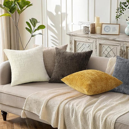decorUhome Oatmeal Chenille Throw Pillow Covers 18x18 Set of 2 Textured Soft Cozy Slubby Couch Pillow Covers Modern Farmhouse Boho Decorative Pillow Cases for Bed Sofa Living Room