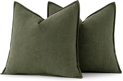 MIULEE Decorative Linen Pillow Covers 20x20 Inch Dark Olive Green Boho Farmhouse Neutral Spring Couch Throw Pillows for Bed Pack of 2 Accent Modern Pillowcase Sofa Livingroom Home Decor