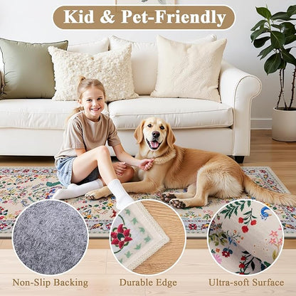 HEBE Washable Hallway Runner Rug 2'x 8' Non Slip Kitchen Rugs Runner,Low Pile Entryway Rug Laundry Room Mat Floral Carpet Runners for Hallways, Kitchen,Bathroom,Laundry,Bedside Rug