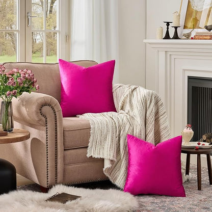 GIGIZAZA Pillow Covers 20x20 Velvet Decorative Pillows Sofa Couch Throw Pillow Covers Hot Pink Pack of 2 Cushion Covers