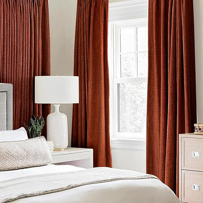 MIULEE 100% Blackout Linen Curtains Thermal Insulated Burnt Orange Fall Curtains Grommet Room Darkening for Living Room Bedroom Nursery Rust Terracotta 42 x 84 (2 Panels)