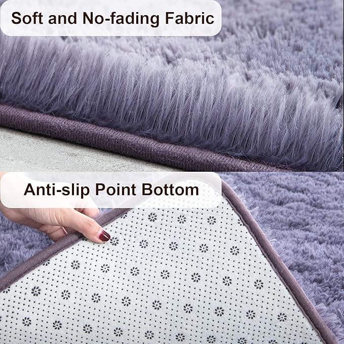TWINNIS Super Soft Shaggy Rugs Fluffy Carpets 6x9 Feet, Indoor Modern Plush Area Rugs for Living Room Bedroom Kids Room Nursery Home Decor, Upgrade Anti-Skid Rectangular Fuzzy Rug, Grey Purple