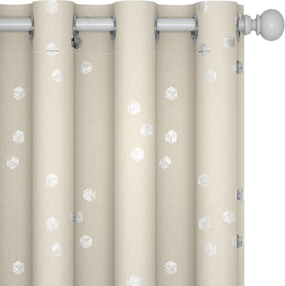 Deconovo Designer Series Silver Cubic Print Room Darkening Curtains for Living Room Bedroom Sliding Glass Door, Light Beige, 52W x 95L Inches Long, 2 Panels