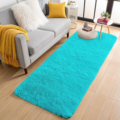 OLANLY 2x5 Machine Washable Runner Rugs for Hallway, Soft Fluffy Shaggy Bedside Rugs for Bedroom, Living Room, Indoor Floor Carpet for Kids Girls Boys, Nursery Rooms, Home Decor Aesthetic, Teal Blue