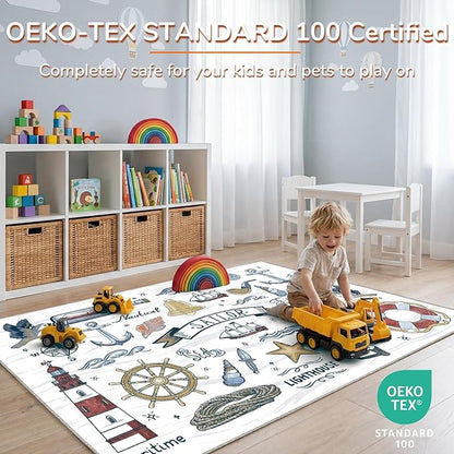 OPPODREAM Nautical Soft Area Rugs 5x7, Washable White Rug with Non Slip Backing, 5 x 7 Faux Cashmere Low-Pile 5x7 Carpet