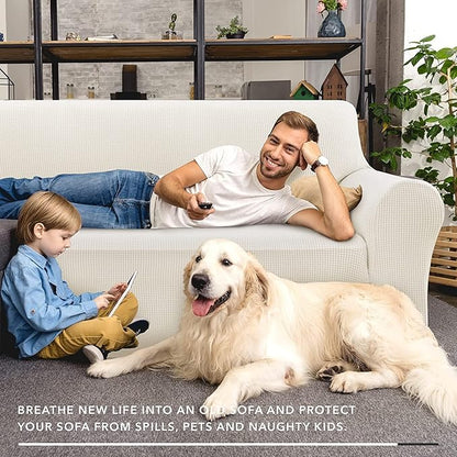 ZNSAYOTX Super Stretch Couch Cover (72"-92") Universal Sofa Covers with Elastic Bottom, Dog Cat Pets Friendly Washable Furniture Protector Fitted Sofa Slipcovers Stay in Place (White, Sofa)