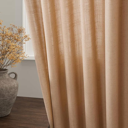 Extra Long Camel Linen Curtain 108 Inches Long 2 Panels Set Back Tab Drapes for Living Room Lively Farmhouse Light Filtering Semi Sheer Linen Curtains 108 Inch Length for Large Window 52x108