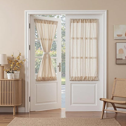 MYSKY HOME Oatmeal French Door Curtains for Door Window 40 Inch Length 2 Panels Short Semi Sheer Light Filtering Curtain for Glass Small Window Drapes Rod Pocket for Bedroom Bathroom, Taupe, 26" Wide