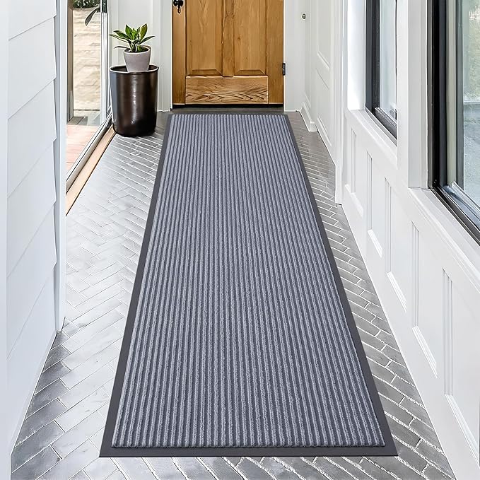OLANLY Front Door Mat Indoor Outdoor Entrance, Waterproof Heavy Duty Doormat, Fade Resistant, Low Profile, Easy Clean Patio Porch Welcome Floor Mats for Entry, 71x23, Ash Grey