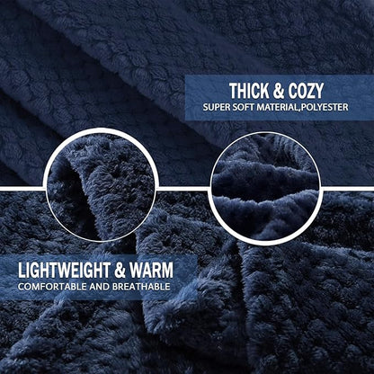 Exclusivo Mezcla Fleece Bed Blanket Twin Size, Super Soft and Warm Blankets for Couch, Sofa and Bed Waffle Textured, Cozy, Fuzzy and Lightweight (Navy Blue, 60x80 inches)