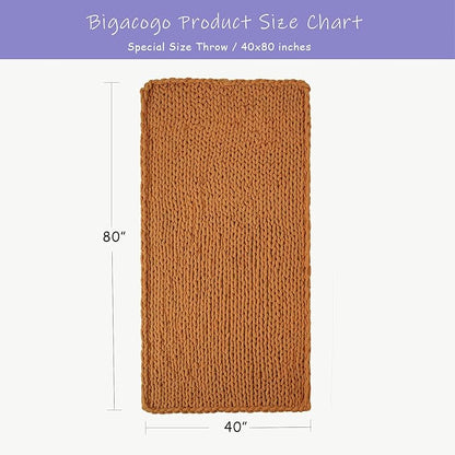 Bigacogo Chunky Knit Throw Blanket for Couch, 40x80 inches, 100% Hand Knitted with Thick Jumbo Chenille Yarn, Cozy Soft Large Rope Knot Cable Crochet Blankets for Sofa Bed Living Room, Burnt Orange