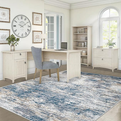 XLUEZ 5x7 Area Rugs for Living Room, Washable Modern Abstract Large Area Rug Neutral Soft Non Slip Kids Rug Stain Resistant Indoor Carpet for Bedroom Nursery Dining Room Playroom(BlueWhite, 5'x7')