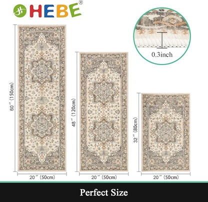 HEBE Boho Kitchen Rug Sets 3 Piece with Runner Non Slip Kitchen Rugs and Mats Washable Kitchen Mats for Floor Thick Kitchen Floor Mat Carpet Runner Rugs for Hallway Laundry Holiday Decor