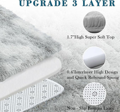 Super Soft Shaggy Area Rugs for Bedroom 4x6 Feet, Shaggy Plush Living Room Shag Furry Floor Rugs, Non-Shedding Indoor Rugs for Living Room Decor(4 x 6, Light Grey Tie-Dyed)