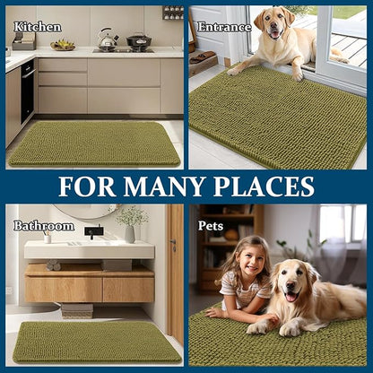 OLANLY Dog Door Mat for Muddy Paws 59x35, Absorbs Moisture and Dirt, Absorbent Non-Slip Washable Doormat, Quick Dry Chenille Mud Mat, Entry Indoor Entryway Carpet for Inside Floor, Willow Green