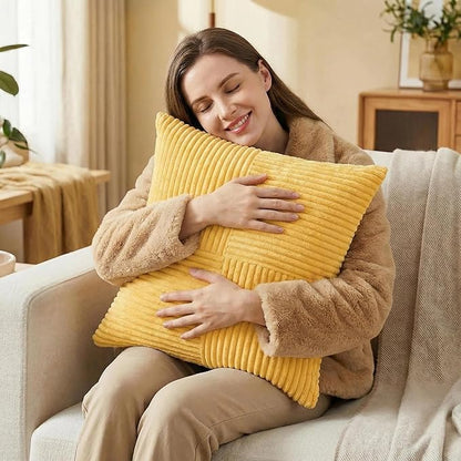 Fancy Homi 2 Packs Yellow Big Decorative Throw Pillow Covers 24x24 Inch for Couch Bed Sofa, Rustic Farmhouse Boho Home Decor, Soft Corss Corduroy Patchwork Accent Square Cushion Case 60x60 cm