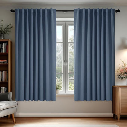 Deconovo Blackout Curtains, Thermal Insulated, W70 x L63 2 Panels, Back Tab, Machine Washable, Room-Darkening Drapes for Bedroom/Living Room Stone Blue
