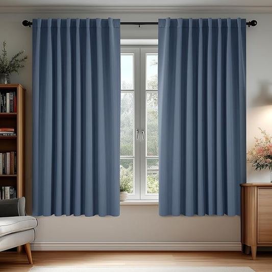 Deconovo Blackout Curtains, Thermal Insulated, W70 x L63 2 Panels, Back Tab, Machine Washable, Room-Darkening Drapes for Bedroom/Living Room Stone Blue