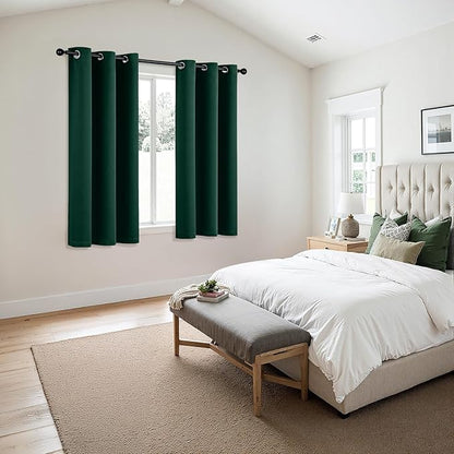 MIULEE Hunter Green Blackout Curtains for Bedroom Living Room 63 Inches Long 2 Panels, Thermal Insulated Room Darkening Drapes Solid Grommet Noise Reduction Emerald Green Christmas Curtains 40x63 Inch