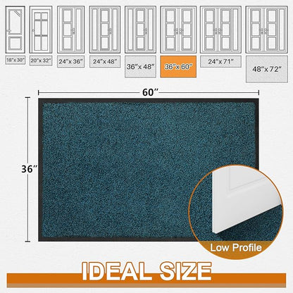 Mibao Front Door Mat, Dirt Trapper Welcome Mat for Outdoor Indoor, Non-Slip Waterproof Doormat, Durable Machine Washable Low Profile Entry Rug for Back Door Outside Patio Porch, 60" x 36", Blue