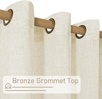 LAMIT Natural Linen Curtains for Living Room 2 Panels Set, 80 Inch Faux Linen Textured Light Filtering Drapes Bronze Grommet Boho Panels for Farmhouse/Bedroom/Porch, 52 x 80 Inch