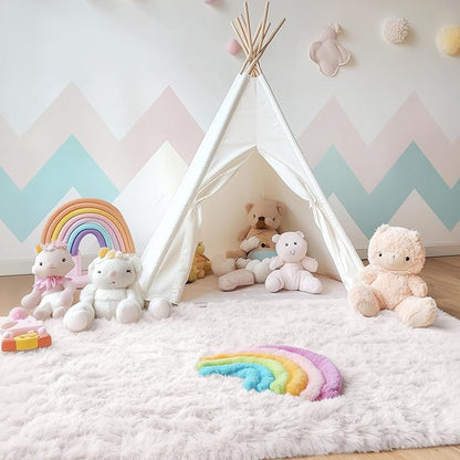 OLANLY 5x5 Area Rugs for Living Room Bedroom, Machine Washable Soft Fluffy Shaggy Bedside Rug, Indoor Floor Carpet for Kids Girls and Boys, Dorms, Nursery Rooms, Home Decor Aesthetic, White
