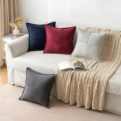 MIULEE Light Grey Corduroy Lumbar Pillow Covers 12x20 Inch 12x20 Inch with Splicing Set of 2 Soft Boho Pillow Covers Broadside Decorative Textured Pillowcases for Couch Bed Livingroom