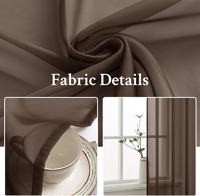 MIULEE Chocolate Brown Sheer Curtains 84 Inches Long 2 Panels, Light Filtering Voile Drapes with Rod Pocket for Bedroom and Living Room Windows