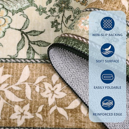 GarveeHome Terracotta Olive Sage Green Washable 5x7 Area Rugs, Botanical Grove Vintage Cottage core Non-Slip Rug for Bedroom Living Room Nursery Kitchen Low-Pile Retro Carpet