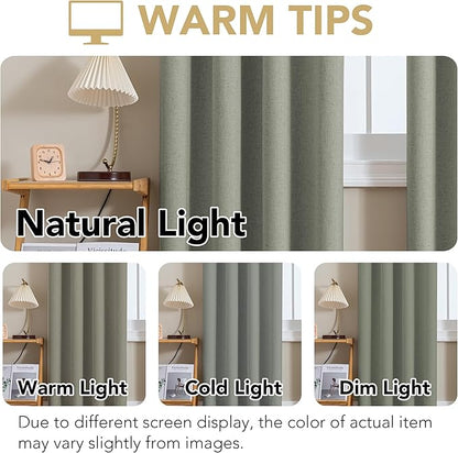 H.VERSAILTEX Linen Curtains 100% Blackout Curtains for Bedroom 63 inch Long Full Light Blocking Nature Linen Blended Window Curtains for Living Room Nickel Grommet (2 Panels, Heathered Dried Sage)