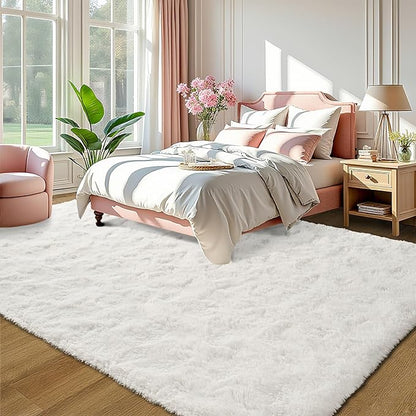 LOCHAS Ultra Soft Indoor Modern Area Rugs Fluffy Living Room Carpets for Children Bedroom Home Decor Nursery Rug 6x9 Feet, Cream