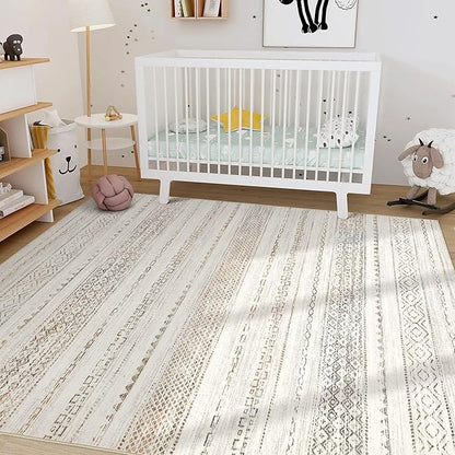 Nakagishi 8x10 Area Rugs Living Room: Washable Boho Large Neutral Soft Farmhouse Rug Stain Resistant Modern Moroccan Non-Slip Indoor Carpet for Bedroom Nursery Kids Playroom Office Dining Room