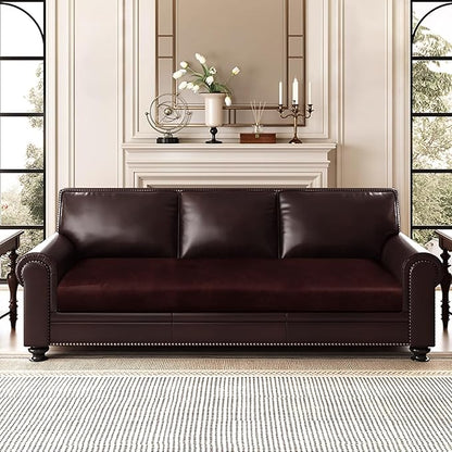 Leather Look Couch Cushion Covers Sofa Seat Slipcovers Sets Couches Furniture Protector for Sectional Armchair Loveseat Pets Kids Stretch Spandex Fabric (1 Cushion Sofa, Burgundy)
