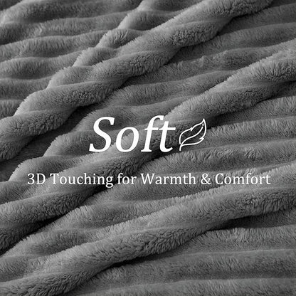 BEDELITE Blankets Queen Size for Bed, 300GSM Soft & Warm Fleece Blanket, Decorative and Giftable Striped Grey Blankets for Women, Men, 90"x90"