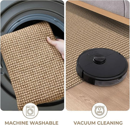 KOZYFLY Extra Long Runners for Hallways 2.6x16 ft Washable Kitchen Runner Non Slip Rubber Backed Hallway Rug Cotton Entryway Runner Rug Floor Carpet for Indoor Hall, Kitchen, Stair, Tan/Orange/Brown