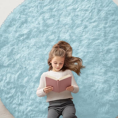 OLANLY Light Blue Round Rugs for Bedroom - Machine Washable, 6 ft Circle Area Rugs for Living Room, Soft and Fluffy Shaggy Carpet for Teen Girl and Boys, Nursery Rooms, Dorms, Home Decor Aesthetic