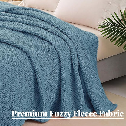 Whale Flotilla Twin Size Fuzzy Fleece Blanket, Fluffy Warm Soft Jacquard Bed Blankets for All Season, Lightweight and Cozy, 60x80 Inch, Slate Blue
