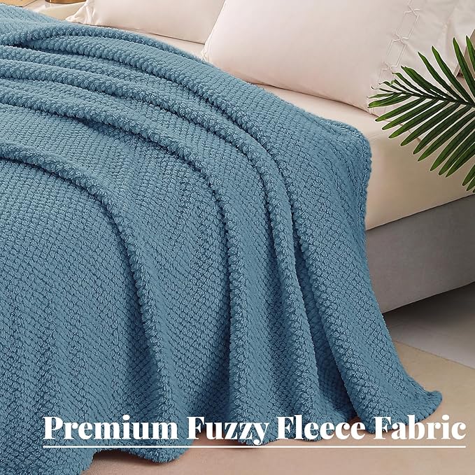 Whale Flotilla Queen Size Fuzzy Fleece Blanket, Fluffy Warm Soft Jacquard Bed Blankets for All Season, Lightweight and Cozy, 90x90 Inch, Slate Blue
