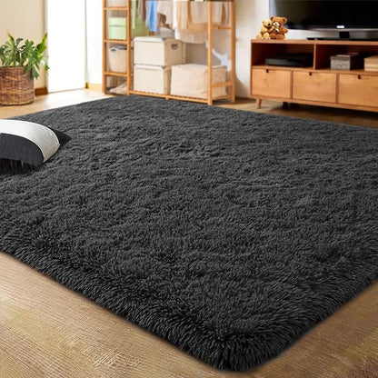 LOCHAS Ultra Soft Indoor Modern Area Rugs Fluffy Living Room Carpets for Children Bedroom Home Decor Nursery Rug 5.3x7.5 Feet, Dark Grey