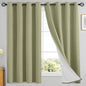 Yakamok Linen Sage Curtains 100% Blackout 63 Inches Long,Room Darkening Textured Curtains for Living Room Thermal Grommet Bedroom Curtain 2 Panels with Greyish White Liner